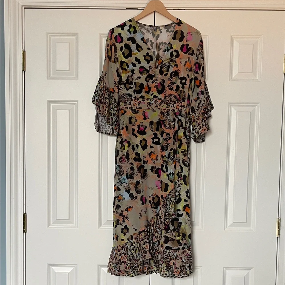 Anthropologie x Blank London Multicolor Wrap Leopard Print Dress - Picture 3 of 9